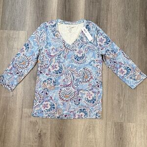 Chico's Long Sleeve Tee - Blue and Purple Paisley